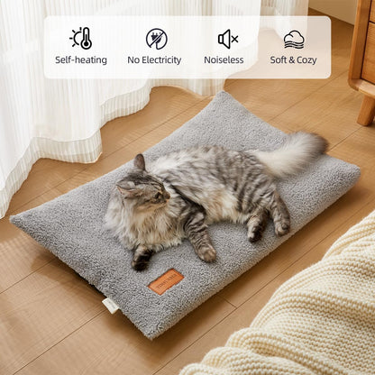 Self Warming Cat Bed Self Heating Pad 24 x 18 inch Thermal Pet mat for Indoor Outdoor Pets Double Filled Cat Mat with Washable Removable Cover Non-Slip Bottom (Light Gray)