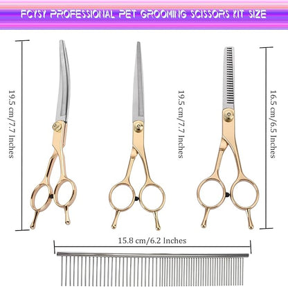 Fcysy Dog Grooming Kit - Hair Scissors Thinning Shears Set for Dogs & Cats