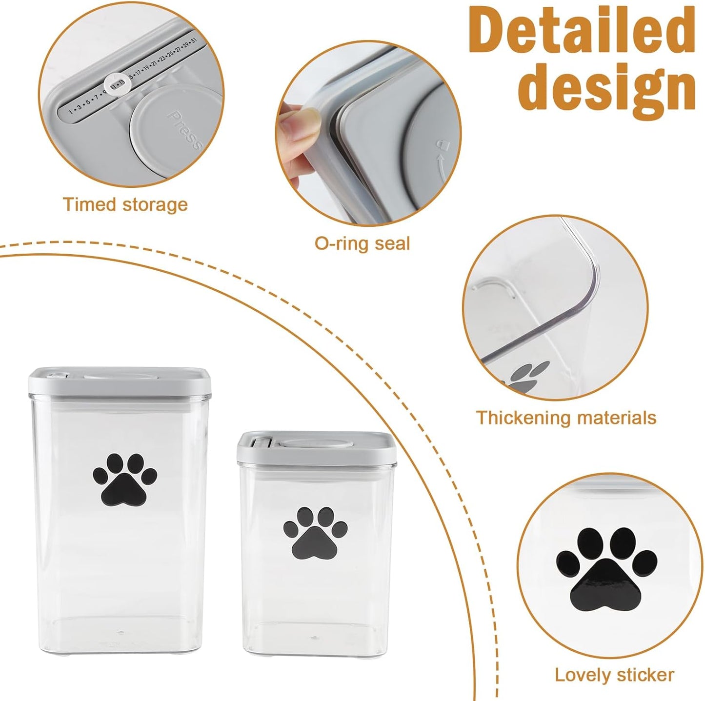 Dog Cat Food Storage Container with Scoop, 2Pack Airtight Plastic Pet Food Storage Containers,Dog Treat Container Jars Set,Treats Canister for Kitchen or Countertop,BPA Free, Clear