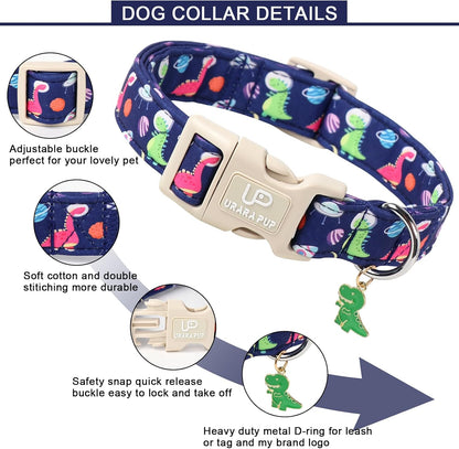 Summer Dog Collar-Dinosaur Dog Collars with Planet-Cute Blue Summer Pet Dollar-Soft, Adjustable & Stylish for Small/Medium Dogs