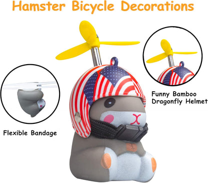 wonuu Duck Bike Bell with Light and Helmet Cute Hamster Bicycle Horn, Dashboard Decoration Hamster Toy Motorcycle Bike Bells Rubber Duck Car Dashboard Decorations (Stars and Stripes-Hamster)