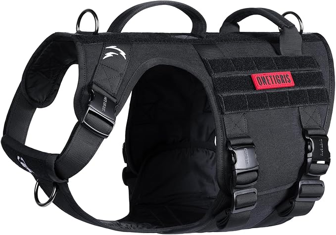 OneTigris Tactical Large Dog Harness, 5X Metal Buckled No Pull Service Dog Harness Vest with Hook & Loop Panels, Military Heavy Duty Dog Vest for Walking Hiking Training