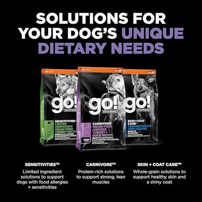 Go! Solutions Carnivore, Grain-Free, Protein Rich Dry Dog Food, Chicken, Turkey and Duck Senior Recipe, 3.5 lb Bag