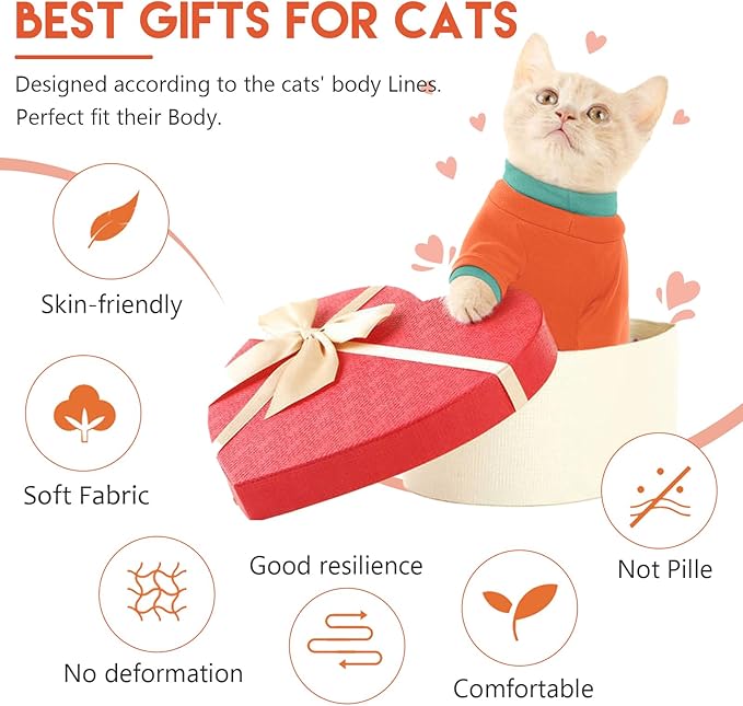 Sticky Cat Clothes Stretchy, Sphynx Hairless Sweater & Pajamas for Cats only, Soft Cat Onesie for Cats After Surgery Female Male & Hair Loss Prevention, Orange L