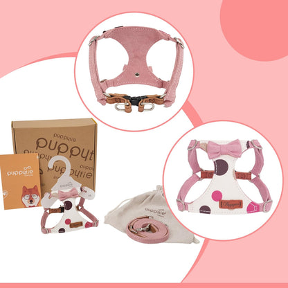 Puppytie No Pull Small Dog Harness with Multifunction Dog Leash,Lightweight Soft Adjustable No Choke Escape Proof Pet Harness Vest Pet Harness Vest,Polka dots Pink,S