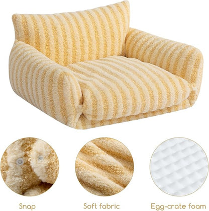 Hollypet Cat Bed Fluffy Plush Mutifuctional Double-Layer Soft Pet Couch Orthopedic Sofa Nest Beds for Small Cats and Dogs, Yellow (25x20x13 inch)