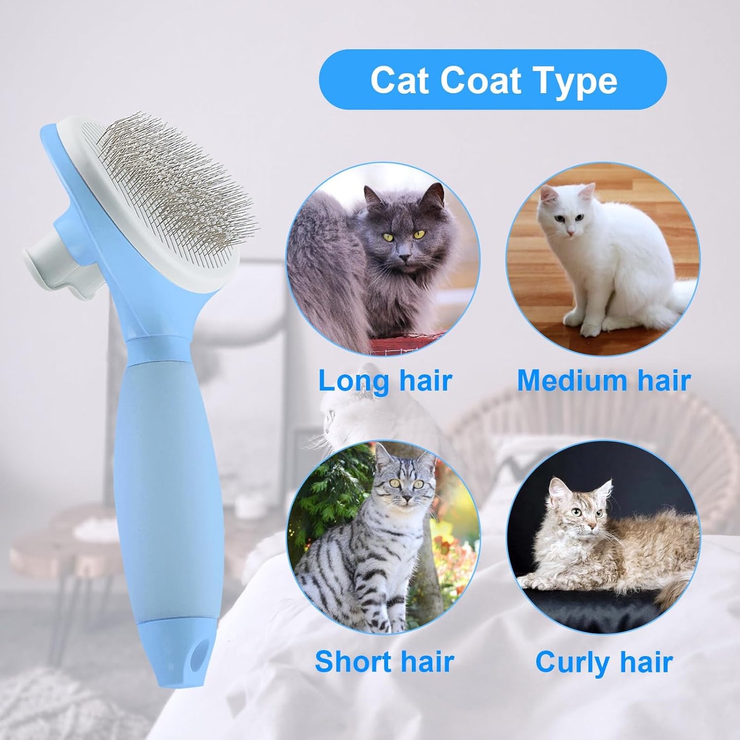 Cat Hair Brush,Cats Brushes for Shedding,Soft Silicone Self Cleaning Brush for Short and Long Haired Cats for Grooming and Shedding (Blue)