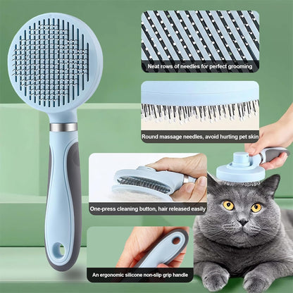 Cat Grooming Kit, 4-in-1 Cat Grooming Tools with Cats Brush, Flea Comb, Nail Clipper & Trimmer - Deshedding & Dematting for Pets Hair and Paws, Pet Shedding Set for Indoor Dogs & Cats (Blue)