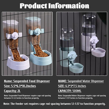 kathson Rabbit Food Water Dispenser Pet Cage Automatic Feeder 2L Food Dispenser 17oz Waterer Small Animal Hanging Bottle Bowl Set for Rabbit Cat Small Dog Ferret Puppy