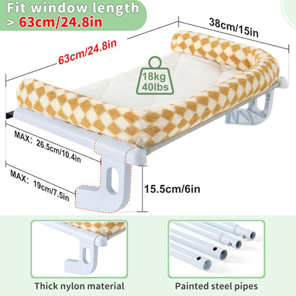 Sunhoo Cat Window Perch Hammock Sturdy Windowsill Bed Seat for Large Cats No Drilling No Suction Adjustable Kitty Shelf with Washable Cover Easy Assembly Holds up to 40 lbs 24.8 * 15 in (Brown, L)