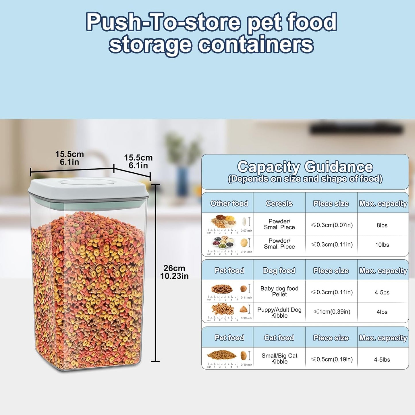 4.2Qt Airtight Dog Cat Food Storage Container and Dog Treat Containers BPA-Free, PET Clear Stackable Pet Storage Bin, 1 Cup Scoop, 1 Sponge cleaning brush, Pop Top, With handle -1Pack