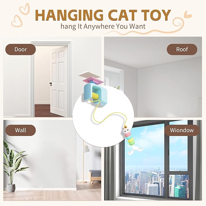 Interactive Automatic Cat Toy for Indoor Cats - Automatic Electric Door Hanging Cat Toy - Automatic Play Chase Exercise Feather Toys for Bored Indoor Adult & Kitten Cats