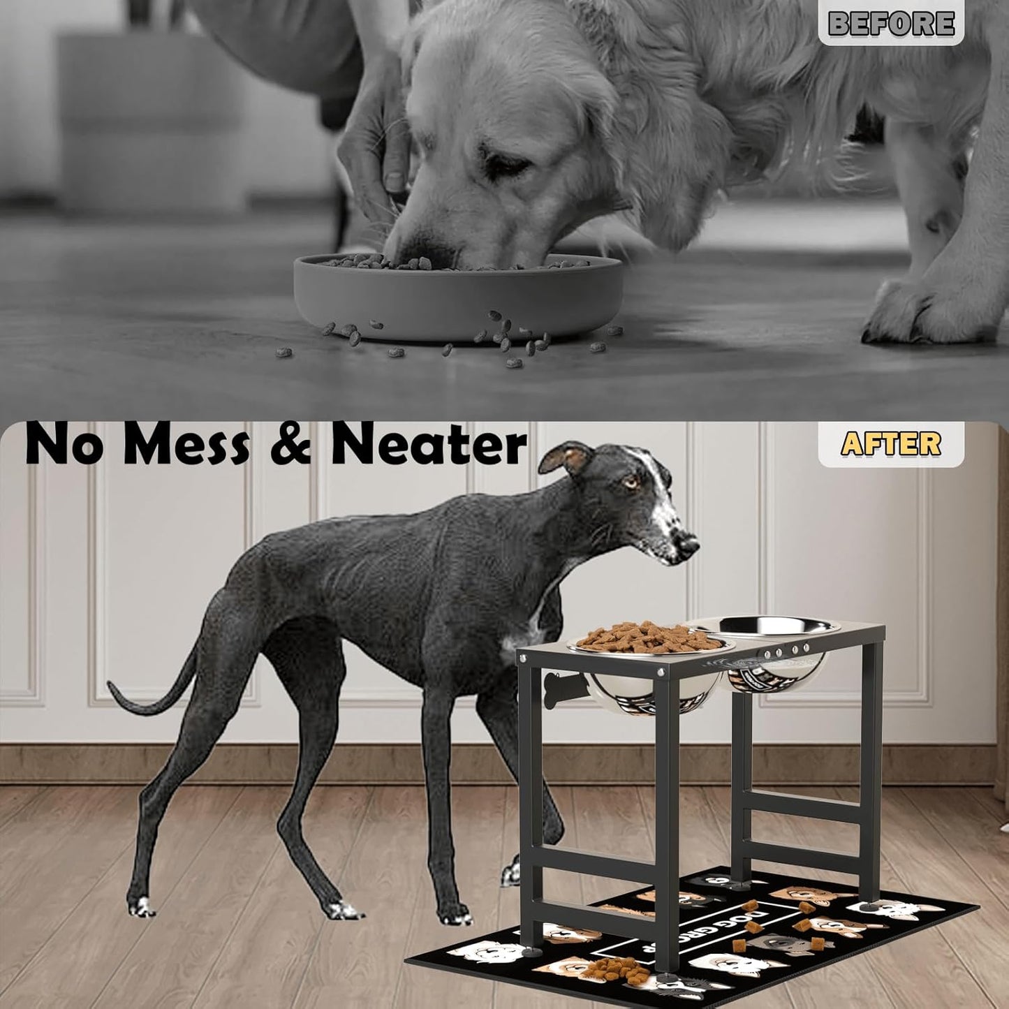 Elevated Dog Bowls for Large Extral Large Breed, Raised Bowl Stand with 2 Stainless Steel Bowls (101oz) and Spill-Proof Mat, 17" Tall Dog Feeder for Extra Large Breeds