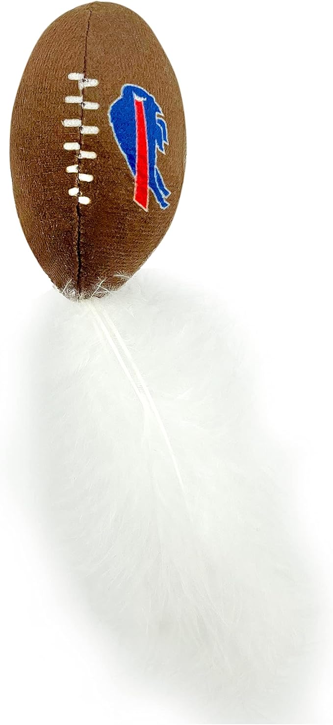 Best Plush CAT Toy - NFL Buffalo Bills Complete Set of 3 Piece Cat Toys Filled with Fresh Catnip. Includes: 1 Helmet Cat Toy, 1 Football Cat Toy with Feathers & 1 Beer Bottle. Beautiful Team Logos