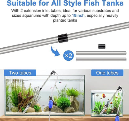 fishkeeper Quick Aquarium Siphon Pump Gravel Cleaner - 256GPH / 80GPH Adjustable Powerful Fish Tank Vacuum Gravel Cleaning Kit for Aquarium Water Changer, Sand Cleaner, Dirt Removal