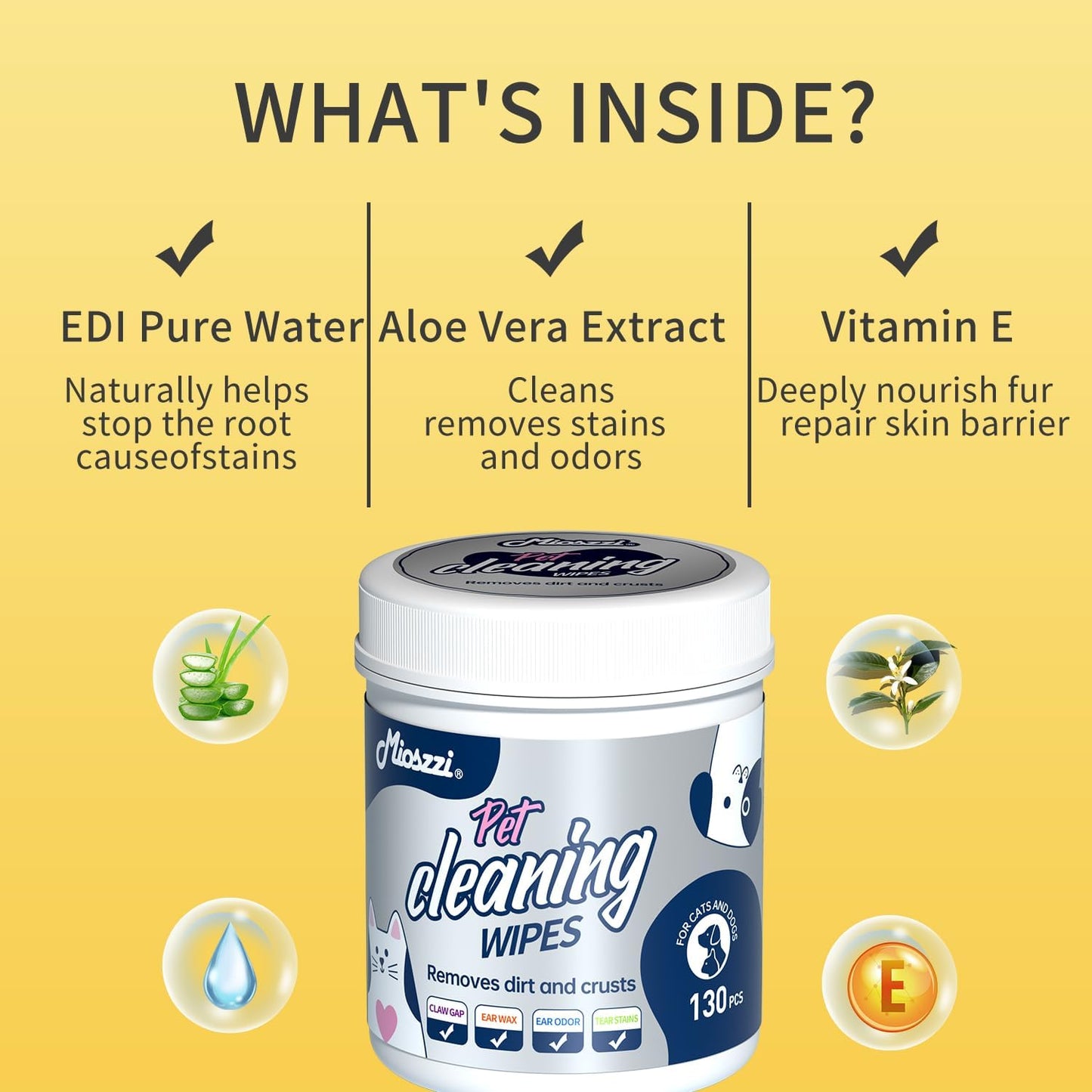 MIOSSZI 130 PCS Pet Eye Wipes for Dogs & Cats Tear Stain Remover Wipes for Dog Eyes Wipes Gently Remove Tear Stain, Debris, Discharge Hypoallergenic Cat Eye Wipes Pet Cleaning for Eyes Grooming Wipes