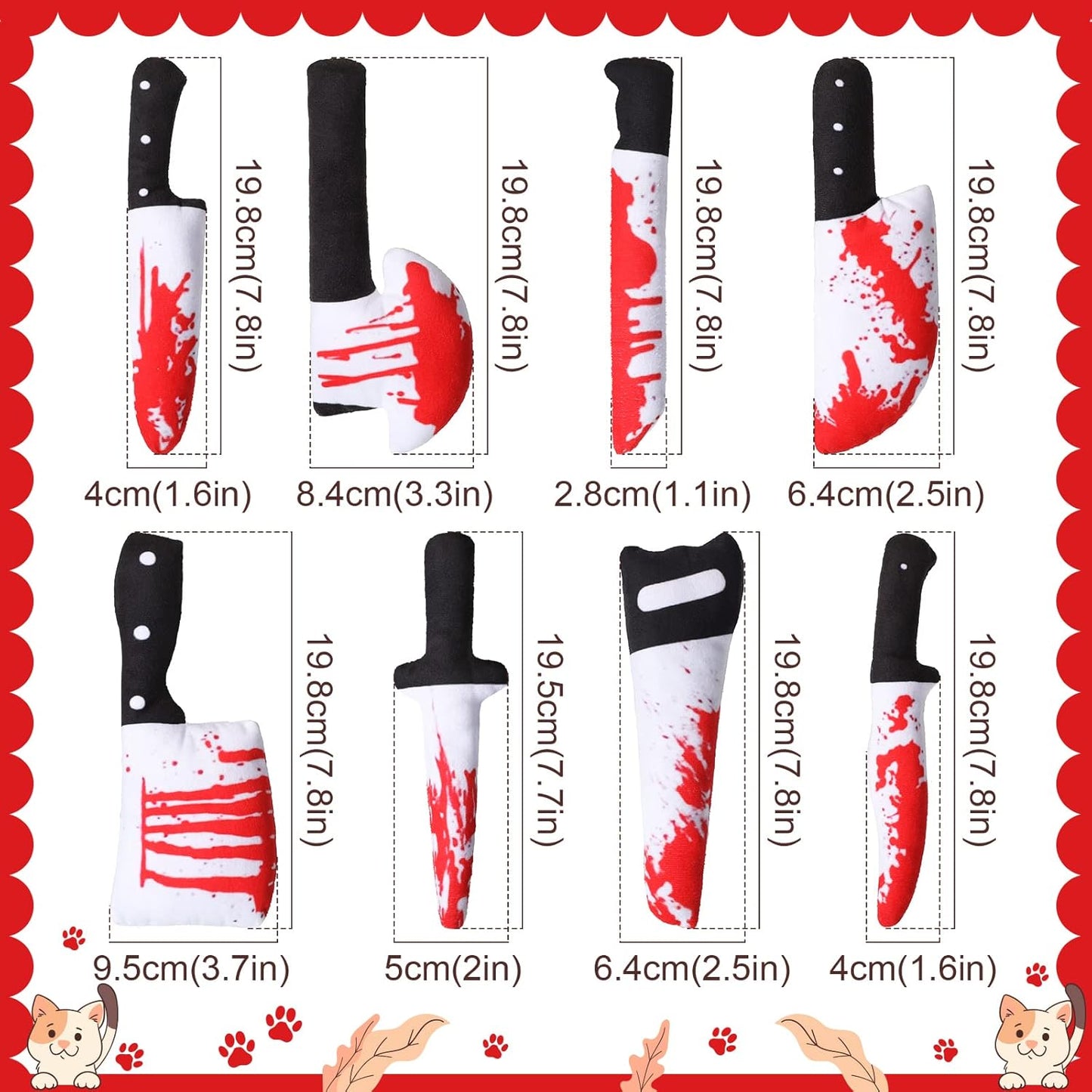 Honoson 8 Pcs Knife Cat Chew Toys Catnip Toys Interactive Stuffed Kitten Chew Toys Teething Resistant for Christmas Halloween Indoor Kitten Cats Boredom Relief Teeth Cleaning(Knife Pattern)