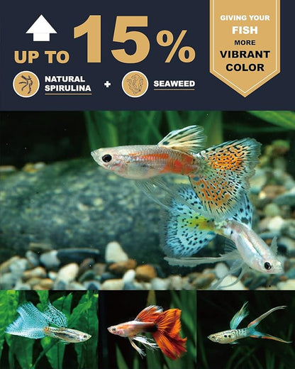 Ultra Fresh Royal Guppy Mignon Pellet, All Natural Guppy Food, Sword Prawns, Spirulina, Highly Nutritious, for Cleaner Water and More Vibrant Color 1.87 oz