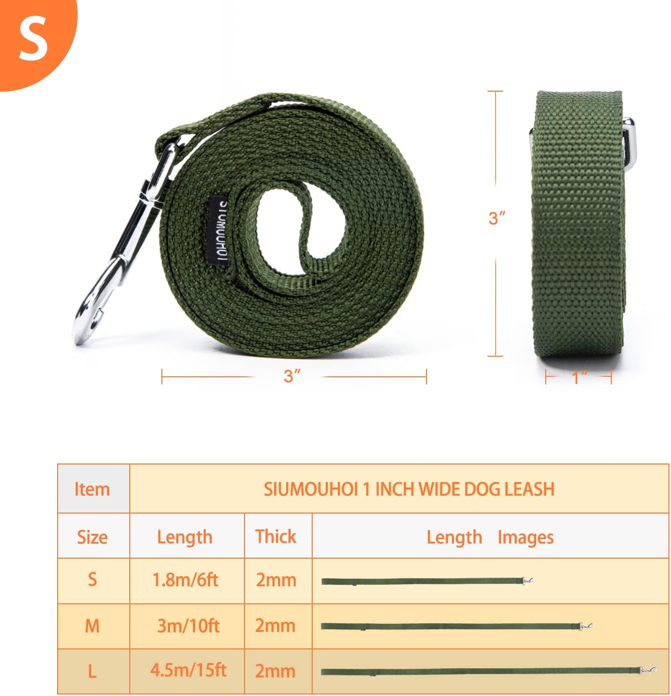 Strong Durable 6 ft Nylon Dog Training Leash, 1 Inch Wide Traction Rope, for Small and Medium Dog (Military Green, 6 Feet)