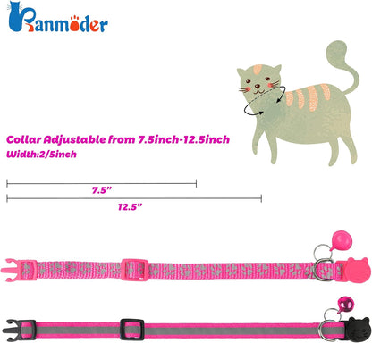 BANMODER 2 Pack Reflective Cat Collar Breakaway with Bell,Personalized Kitten Collars,Adjustable Safety Buckle Collar for Male Cats Girls & Boys (Hot Pink)