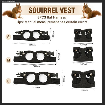 3Pcs Rat Harness and Leash, Small Animal Training Walking Vest Leash Adjustable Traction Rope Strap for Squirrel Gerbil Chinchilla Rat (Black)