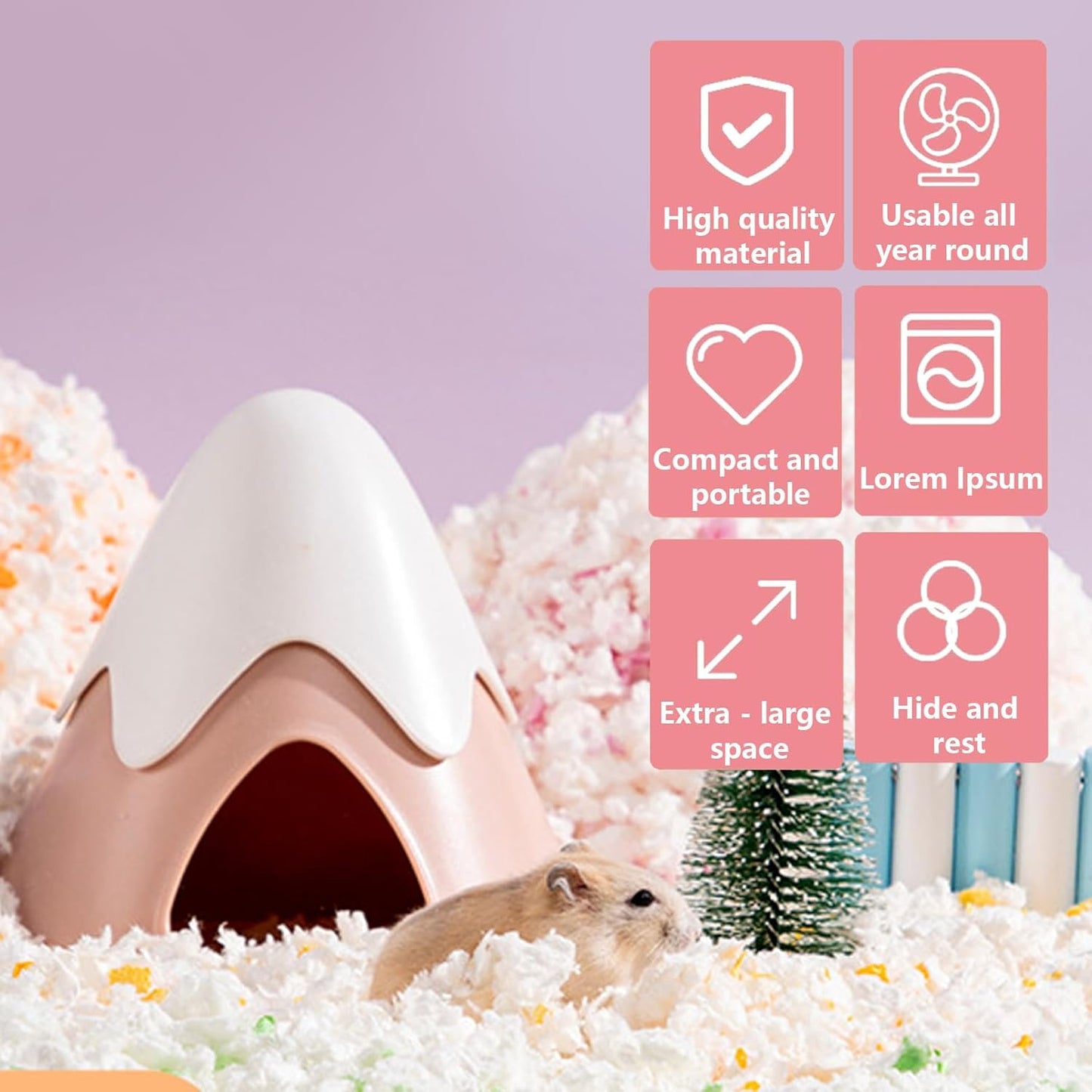 Hamster Hideout, Snowy Mountain Shape Hamster Hide House,Cute Small Animal Habitat Hideaway Hut for Syrian Hamsters, Mice, Gerbils, Rats (Pink)