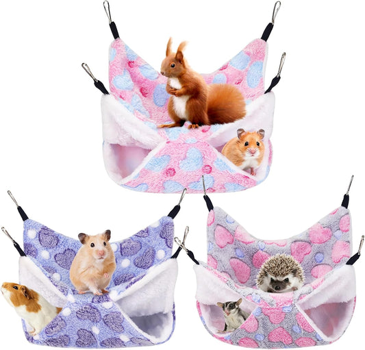 3 Pcs Guinea Pig Hammock, Rat Ferret Hamster Hanging Hammock Guinea Pig Accessories for Small Animals Chinchilla Parrot Sugar Glider Ferret Squirrel (11"×11")