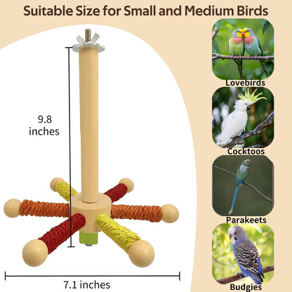 Rotating Bird Perch Toy – Fun Spinning Cage Stand for Parakeets, Budgies, Lovebird, Cockatiels, Conure, Finches & Quaker – for Small-Medium Birds to Relieve Boredom & Encourage Play (Yellow)