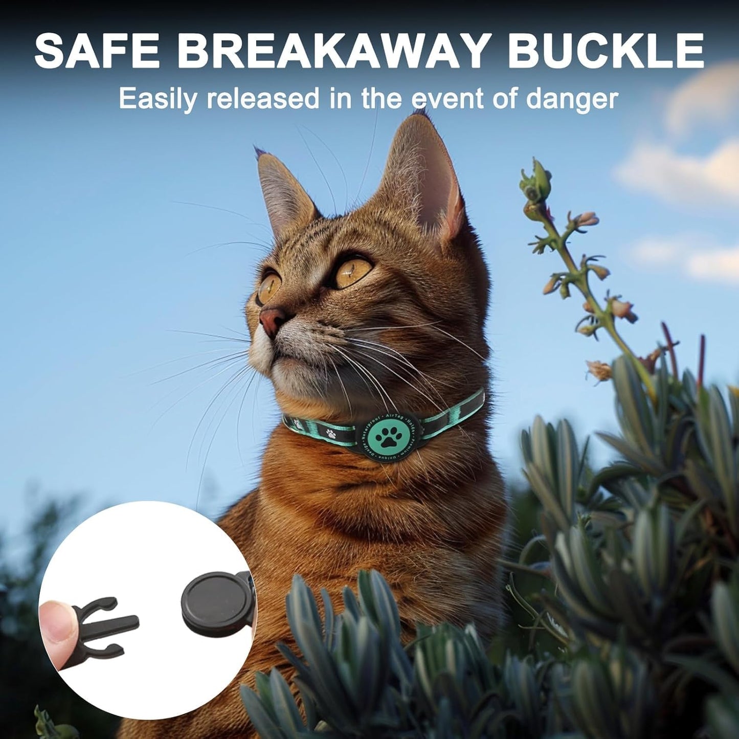 Airtag Cat Collar Breakaway, Reflective Cat Collar with AirTag Holder and Bell, Compatible with Apple Air Tag, Comfortable Padding, Adjustable, Durable (Turquoise, XS)