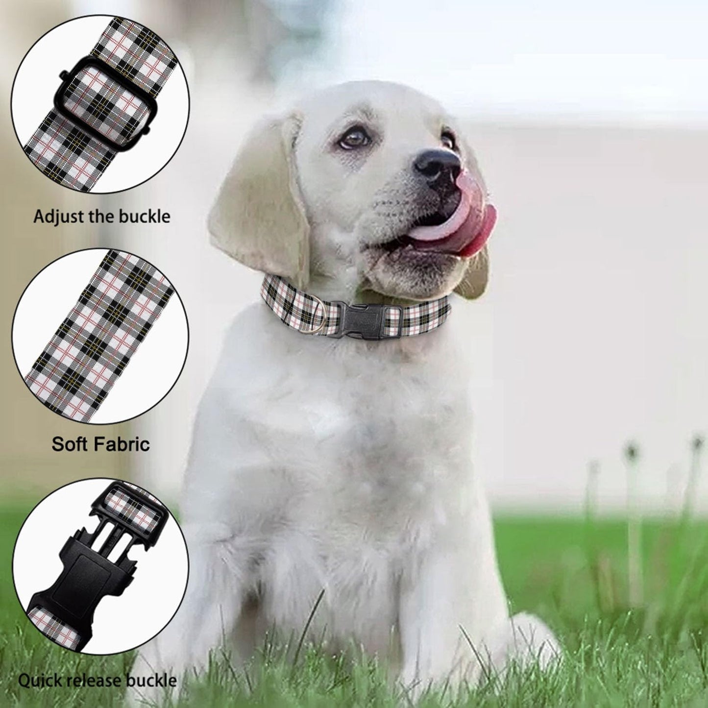 Black White Plaid Gingham Pet Collar Cat Dog Neck Strap Quick Release Buckle Adjustable Female Male Puppy Corgi