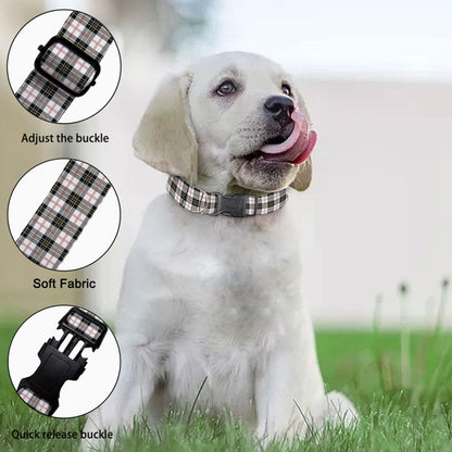 Black White Plaid Gingham Pet Collar Cat Dog Neck Strap Quick Release Buckle Adjustable Female Male Puppy Corgi