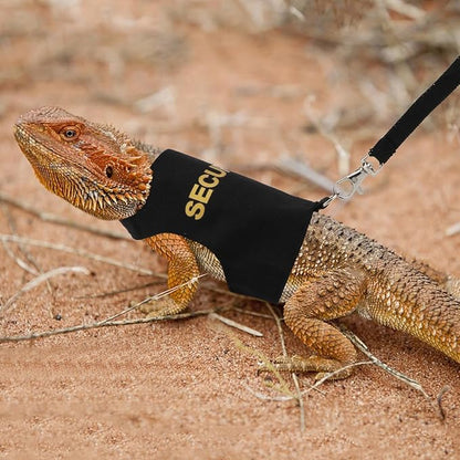 Hypeety Bearded Dragon Harness and Leash Set Adjustable Escape Proof Leash Outdoor Walking Training Leash and Harness for Bearded Dragon Lizard Reptiles Small Pets Black (Security)