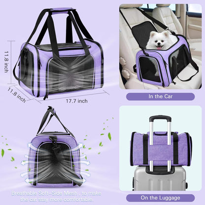 Soft-Sided Cat Carrier with Litter Box for Traveling & Camping, Pet Bag Fit Pets Up to 20lbs,17.7' * 11.8 * 11.8 inches Cat Travel Carrier Purple