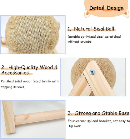 BNOSDM Rabbit Scratch Toy Wooden Natural Sisal Rope Rabbit Scratching Toy Ball Bunny Scratcher with Ball for Rabbits Bunnies Ferrets Kittens Small Animals (Small)