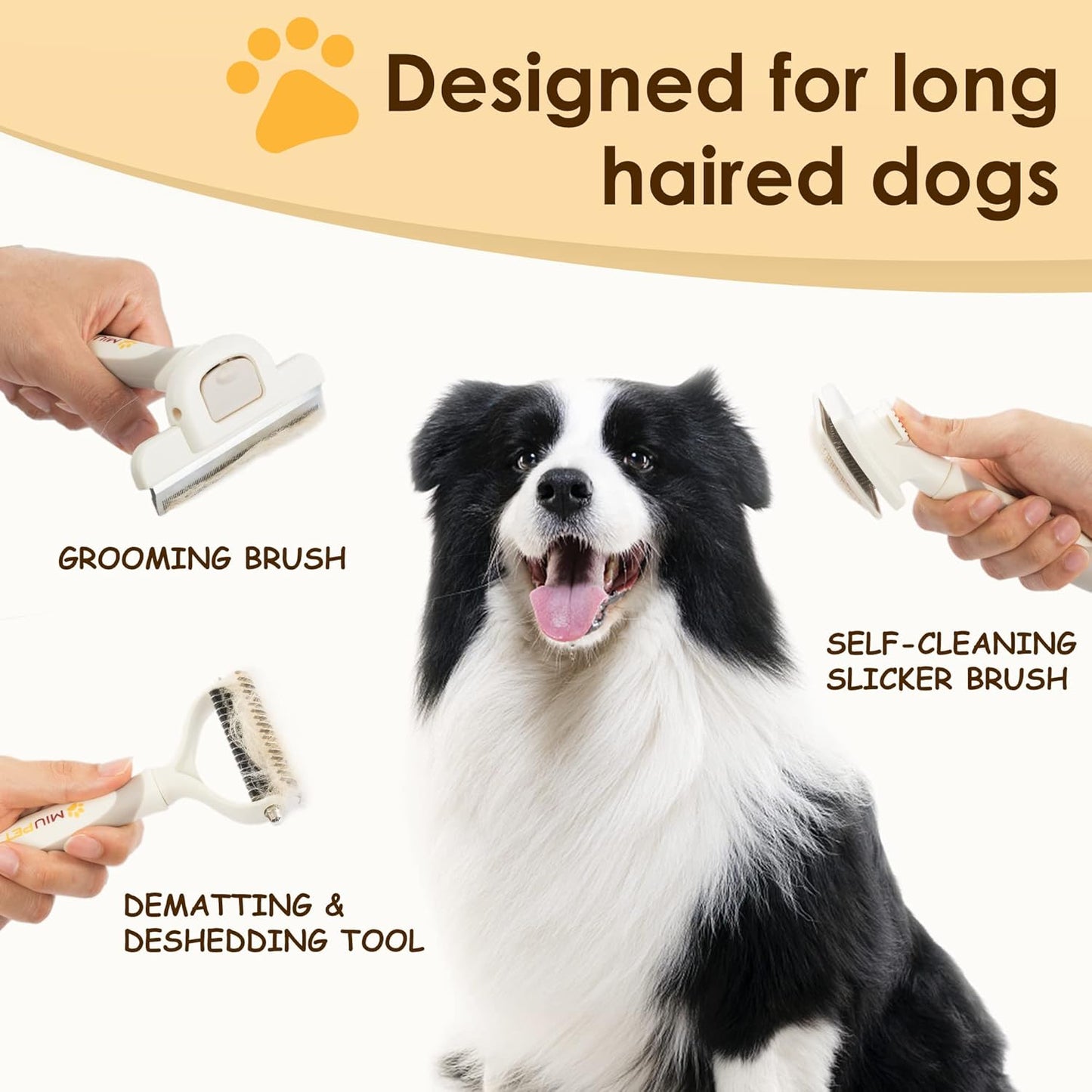 Professional Deshedding Dog Brush Grooming Kits, for Long-Haired Dogs and Cats - Dog Deshedding Brush and Slicker Brush Set 3 in 1 Gift Box for Long Hair Pets like Golden Retriever