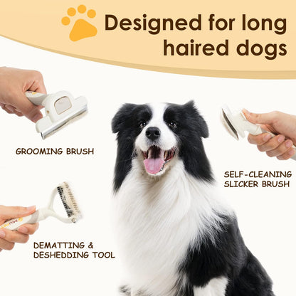 Professional Deshedding Dog Brush Grooming Kits, for Long-Haired Dogs and Cats - Dog Deshedding Brush and Slicker Brush Set 3 in 1 Gift Box for Long Hair Pets like Golden Retriever