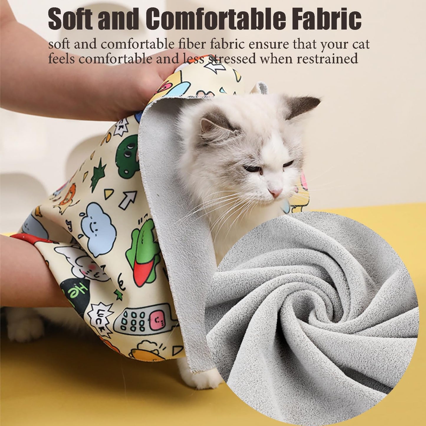 27.6'' Cat Grooming Wrap Cat Wrap for Cutting Nails, Anti-Escape Cat Restraint Wraps for Medicine Nail Clipping Ear Cleaning, Self-Adherent Cat Swaddle Wrap with Nail Clipper - Within 15lbs