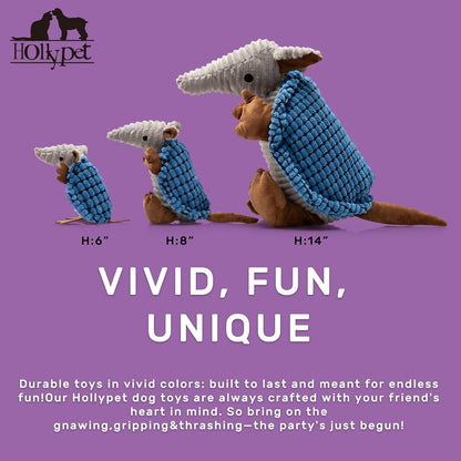 Hollypet Plush Dog Squeaky Toy Stuffed Armadillo Animal Pet Puppy Chew Toys with Clean Teeth for Small Medium Large All Breed Sizes Dogs, Blue, 14 in