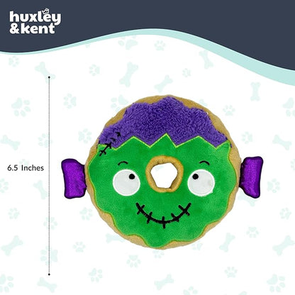 Huxley & Kent Halloween Funny Dog Toy w/Squeaker – Power Plush Squeaky Dog Toys for Small, Medium & Large Dogs – Soft Stuffed Animal for Indoor Play & Fetch - Frankenstein Donut, One Size
