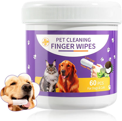 MeCids Dogs Dental Cleaning Finger Wipes 60PCS Pet Teeth Cleaning Tool Teddy Pet Small Dog Cat Cleaning Supplies