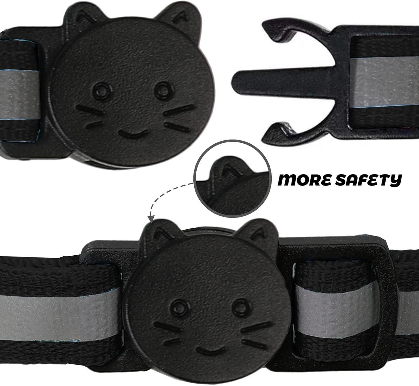 BANMODER 2 Pack Reflective Cat Collar Breakaway with Bell,Personalized Kitten Collars,Adjustable Safety Buckle Collar for Male Cats Girls & Boys (Black)