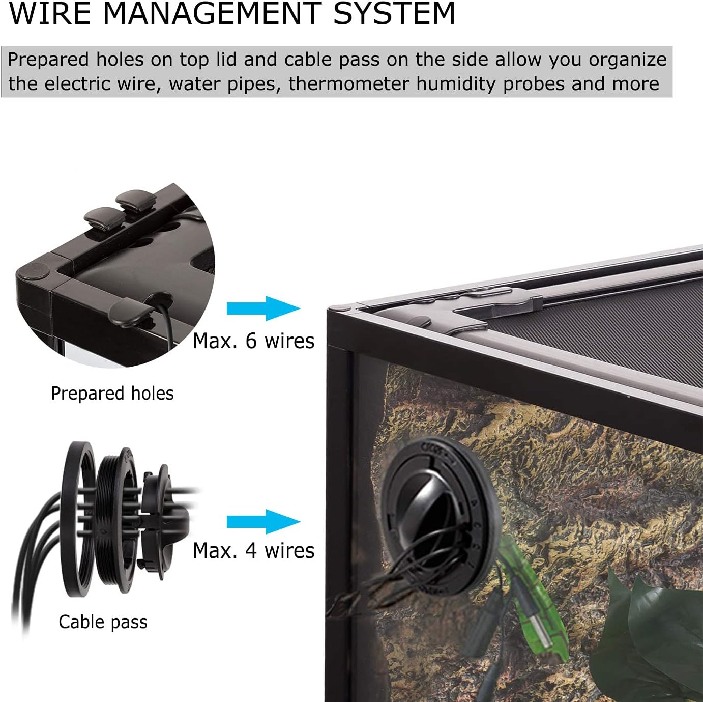 REPTI ZOO 85 Gallon Large Reptile Tank, Wide & Tall Tempered Glass Large Reptile Terrarium 47.2" x 17.7"x 23.6" for Tortoise Snake, Top Screen Ventilation & Anti Escape Lid