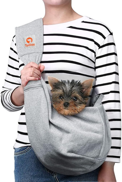 Tomkas Small Dog Sling Carrier - Zipper Pocket & Classic Strap - for 3-10 lbs Pets(Grey)