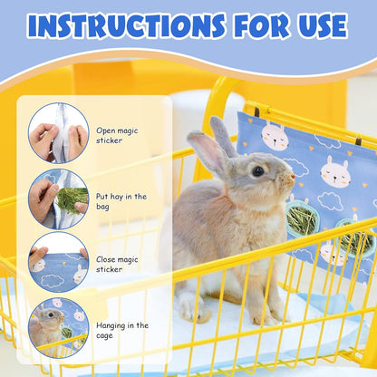 3pcs Hay Bag for Rabbits, 3 Holes Guinea Pig Hay Bag Hanging Hays Feeder Save Space Large Capacity Storage Dispenser for Bunny Chinchillas Hamsters Rats and Other Small Pets Small Animal