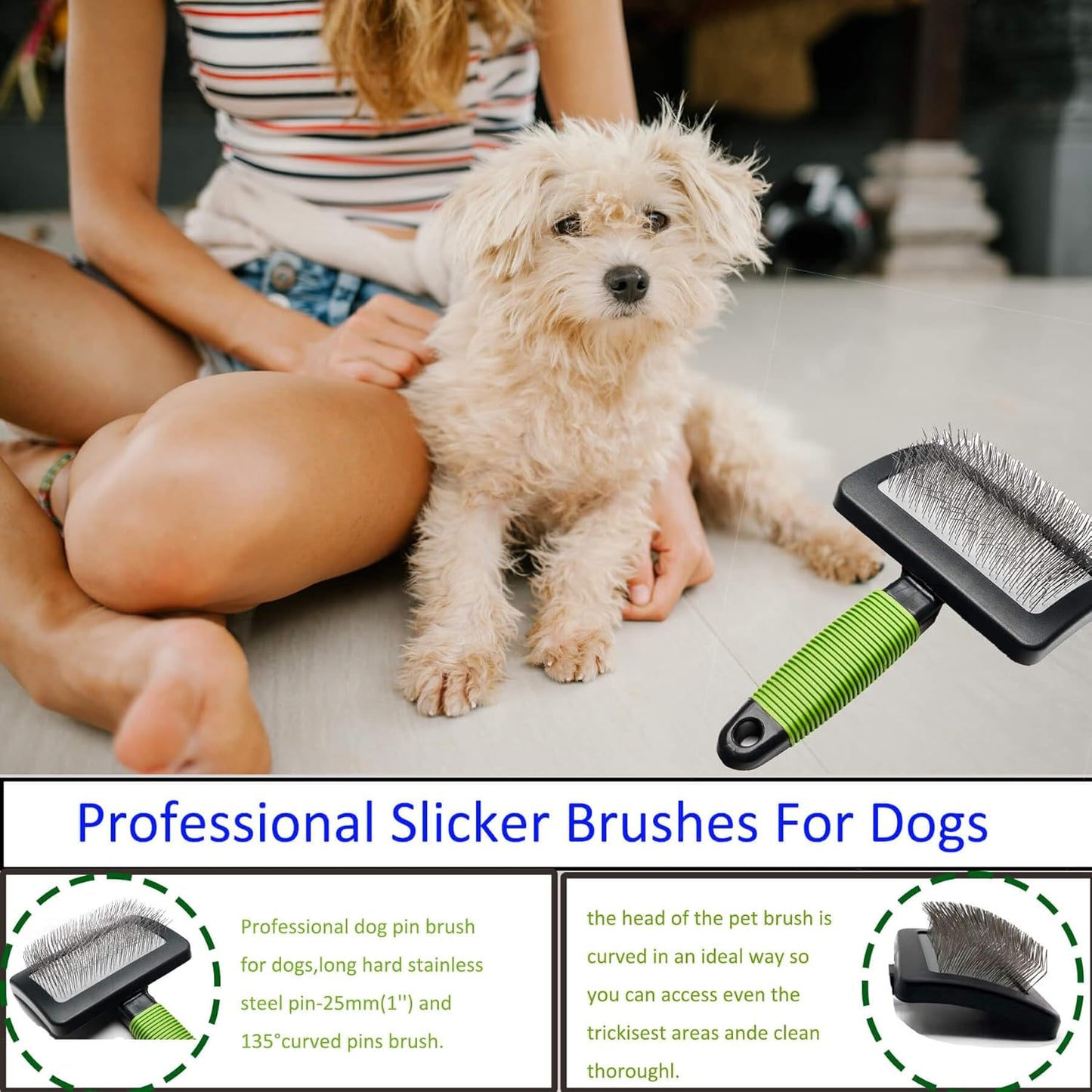 Dog Slicker Brush - Large Grooming Brushes for Dogs and Cats - Professional Groomer Supplies for Long Hair Pet - Slicker Brush For Goldendoodles-Easy To Use - Comfortable - Removes Long and Loose Hair