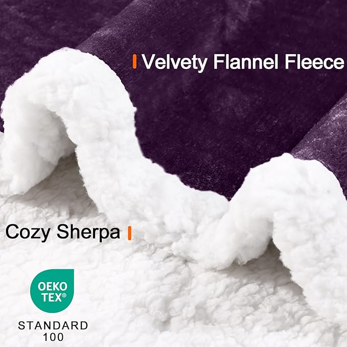 Smiry Waterproof Blanket Throw for Large Dogs, Soft Reversible Dog Blanket for Sofa Couch Bed, Washable Leakproof Sherpa Fleece Furniture Couch Cover Protector(50"x60", Dark Purple/White)