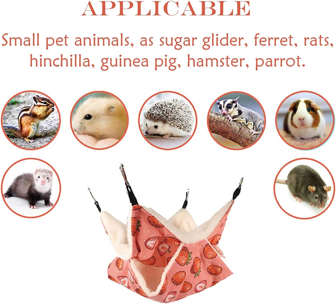 LEFTSTARER Pet Small Animal Hanging Hammock Ferret Bunkbed Hammock Cage Toy for Hamster Rat Sugar Glider Parrot Guinea Pig Hideout Play Sleep (Strawberry X 2pcs)