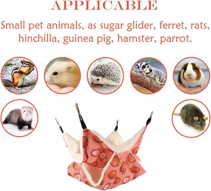 LEFTSTARER Pet Small Animal Hanging Hammock Ferret Bunkbed Hammock Cage Toy for Hamster Rat Sugar Glider Parrot Guinea Pig Hideout Play Sleep (Strawberry X 2pcs)