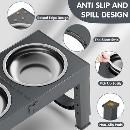 Elevated Dog Bowls Large Breed XIAZ Raised Dogs Bowl Stand Large/Medium Sized Dog 1L Food Water Bowl Stands 5 Heights Adjustable 9/11/12/16in Grey Pet Feeder Dish Station