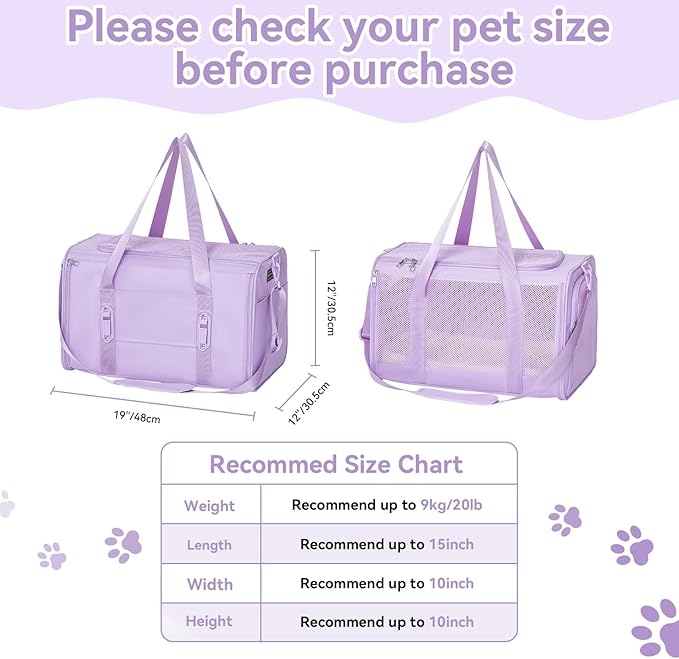 PETSFIT Cat Car Carrier for Medium Cats Dogs, 19"x12"x12" TSA Approved Pet Carrier, with Patent Safety Buckles and Escape-Proof Zipper - Safeguarding Car Travel, Vet Visit, Outdoor